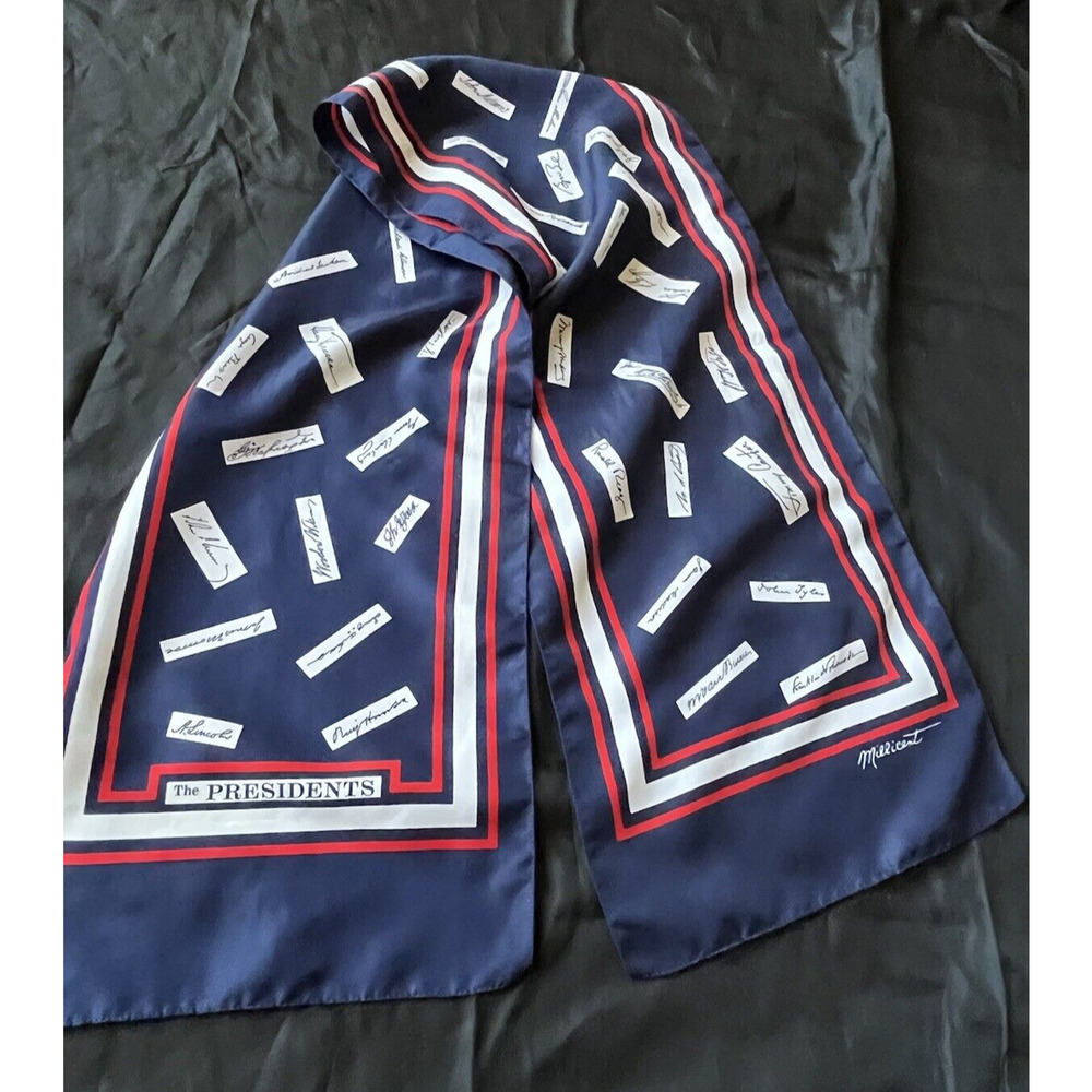 Vintage THE PRESIDENTS Signatures Scarf Patriotic Red White & Blue by Millicent